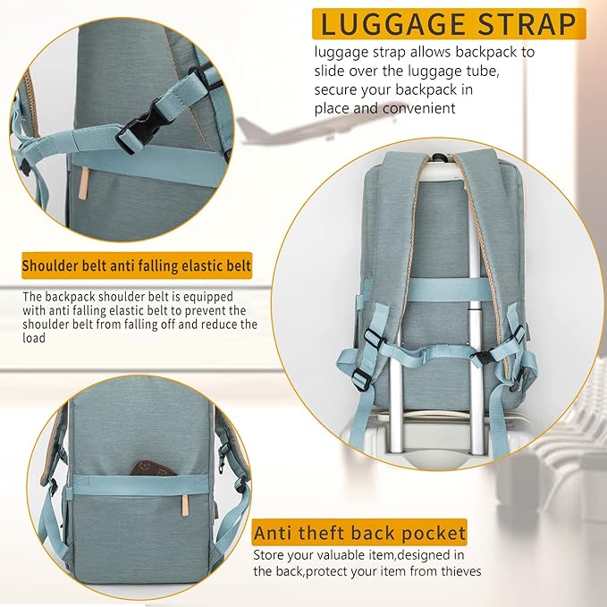 NOBLEMAN Laptop Backpack for Women, Professional Adult Office Commuter Womens Computer Backpack, Luxury Lightweight Carry on Travel Personal Item Bag For Airlines Fits 16 Laptop (Aqua)