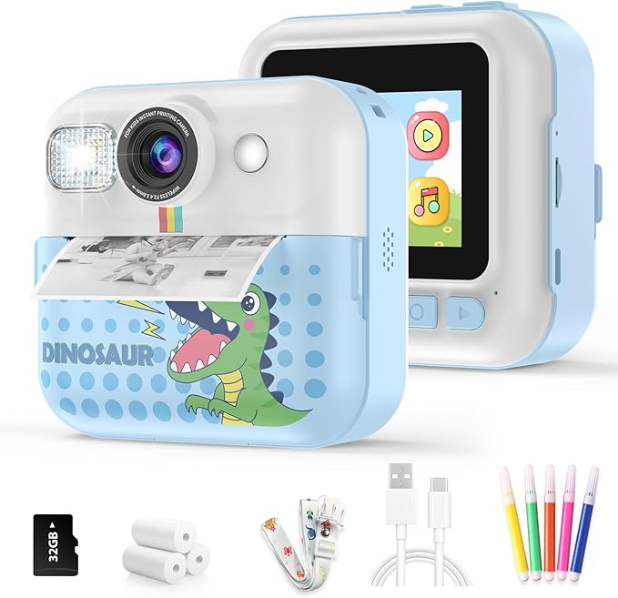 Instant Print Camera for Kids, Toddler 1080P Toys Printable Selfie Cameras, Christmas Birthday Gifts for Girls Boys Age 3-10 with 3 Roller Photo Paper(Blue)