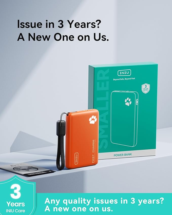 INIU Portable Charger, Ultra Slim 10000mAh 45W PD Power Bank, Fast Charging Mini Battery Pack, Travel Trip Ship Essential Accessories for College Students Travelers Teen Boys Girls, Orange