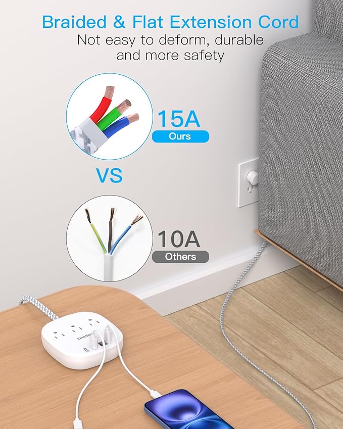 Cruise Essentials 2025,One Beat Travel Power Strip with 3 Outlets 4 USB Ports 3.1A,Short Extension Cord 1ft Desktop Charging Station for Travel Home Office,Cruise Ship Essentials,ETL Listed