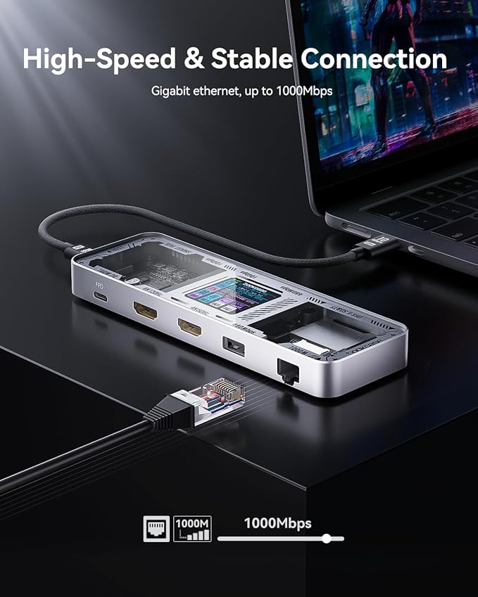 DOCKCASE Explorer Edition 10-in-1 USB C Hub, Dual 4K HDMI Docking Station for 2 Monitor, Gigabit Ethernet,1 USB-C and 3 USB-A Ports,100w PD, UHS-II TF/SD Card Reader for MacBook Pro, XPS, and More