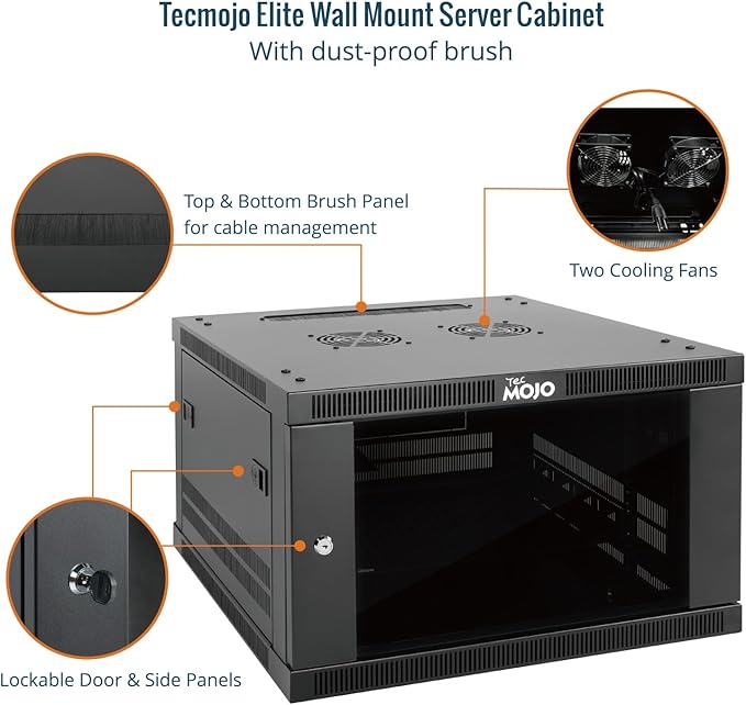 Tecmojo 6U Wall Mount Rack Cabinet, Heavy-Duty 176 Lbs High Load Capacity, 19” Enclosed Server Network Rack with Glass Door, 23.6” Deep – Elite Collection