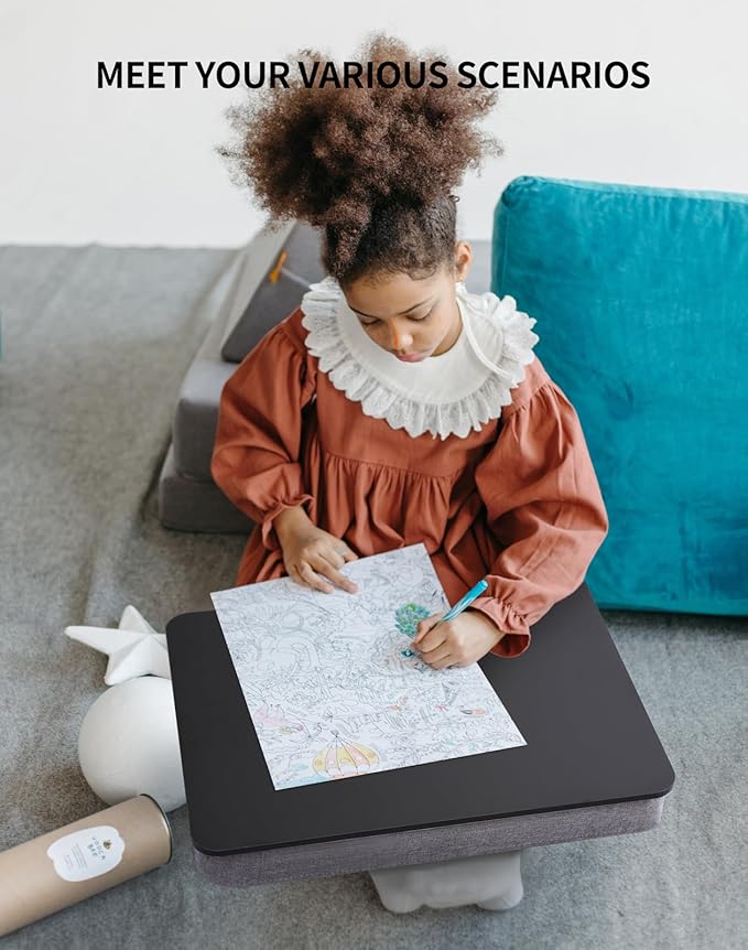 Lap Desk with Pillow Cushion, Portable Laptop Bed Desk, Fits up to 15.6 inch Laptop, Lap Stand for Bed & Couch & Carpet, Book Tablet/Drawing Board- Black