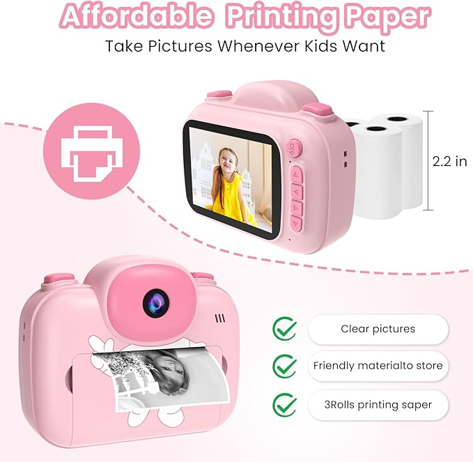 Kids Camera Instant Print 3.5 Inch, Instant Print Camera for Kids Pint Photos, Kids Instant Digital Print Camera, Toddler Toys Camera for 3-12 Years Old Girls Birthday