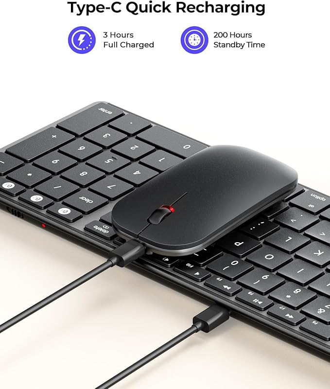 seenda Bluetooth Keyboard and Mouse for Mac, SKM64-2 Multi-Device Rechargeable Slim Wireless Keyboard Mouse Stainless Steel Full Size, Compatible with MacBook Pro/Air, iPad, Mac - Space Gray