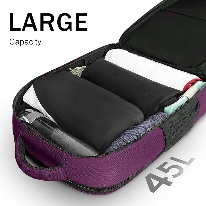 MATEIN Large 45L Travel Backpack for Women, Airline Approved Carry on Backpack with USB Port & Shoe Compartment, Water Resistant Luggage College Overnight Weekender Travel Bag Fit 18" Laptop, Purple