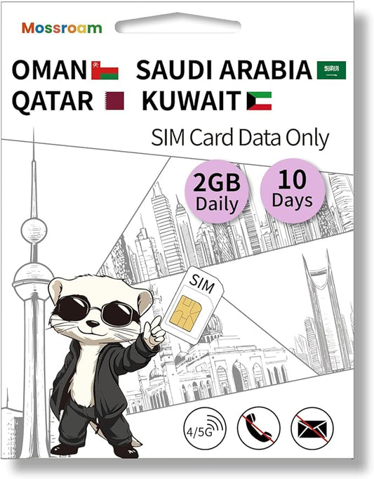 3-in-1 SIM Card for Saudi Arabia, Qatar, Oman, Kuwait – Prepaid Data Plans | Day Pass 2GB Daily Data,10 Days | Unlimited 4/5G Speed Internet