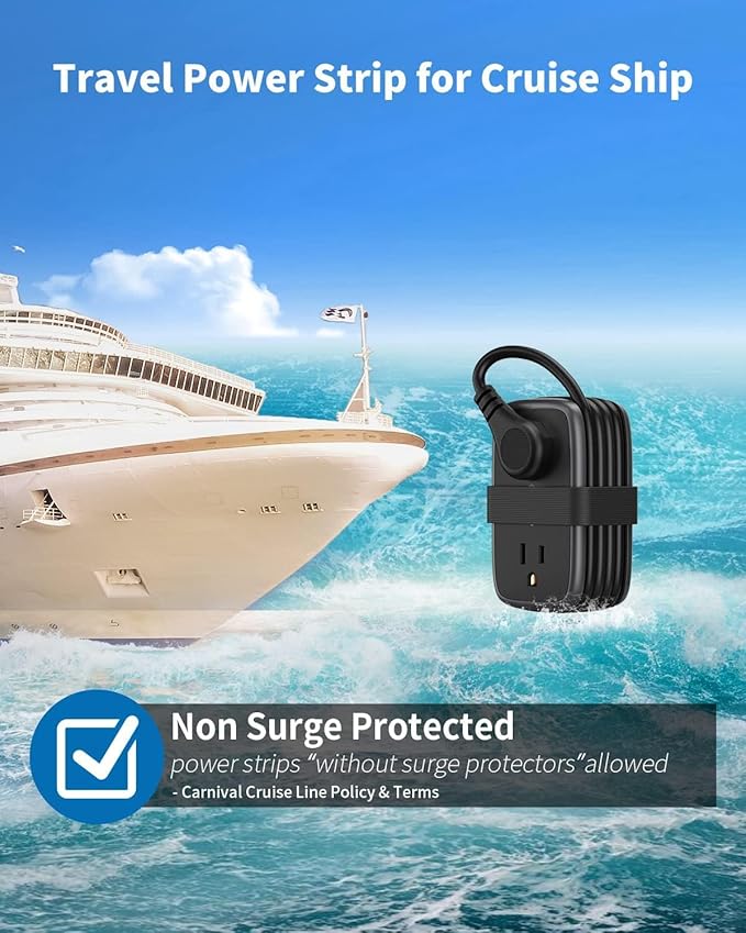 Travel Power Strip with USB Ports, NTONPOWER 4ft Flat Plug Wrapped Around Short Extension Cord with 4 Outlets 3 USB Ports, Compact for Cruise Travel Essential Hotel Home Office, Black