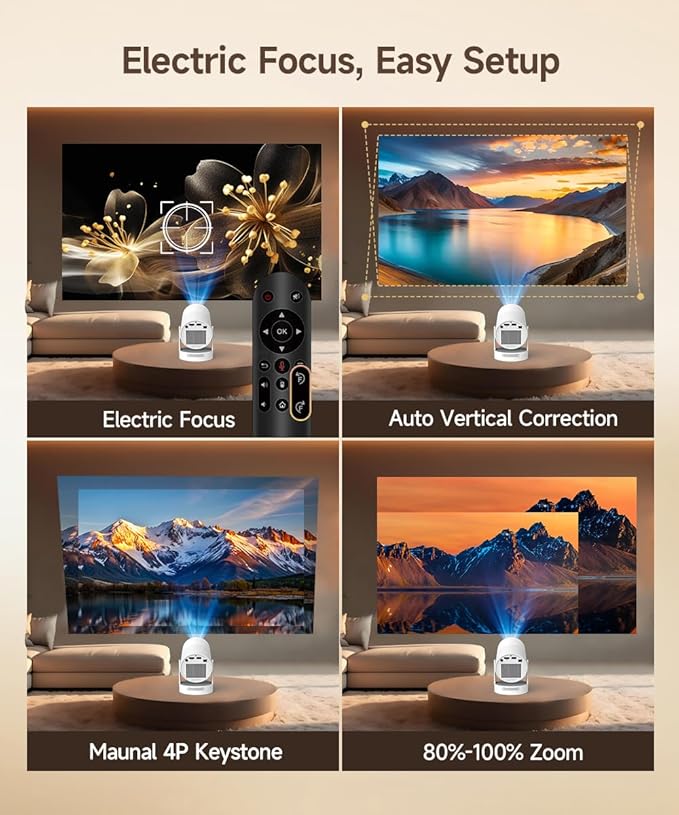 【Electric Focus】Magcubic Mini Projector 4K Support, Portable Projector with WiFi 6 and Bluetooth 5.4, Smart Proyector, 5W Soundbase Speaker, 180° Rotation for Home Theater HY300 Ultra