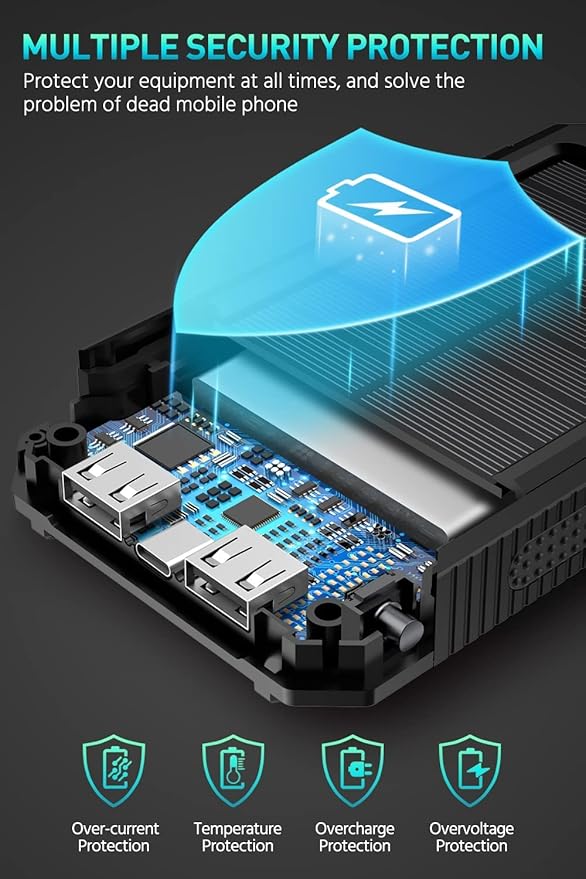 Power Bank,Solar Charger,36800mAh 5V3.1A QC 3.0 Dual 2 USB Port Built-in Powerful Flashlight IPX7(Black)