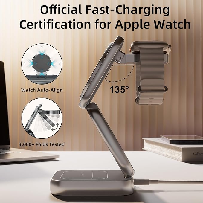 5-in-1 Wireless Charger for MagSafe, AC ISLAND Portable Travel Charging Station, 15W Max Fast Foldable Magnetic Stand, Evolved for iPhone 17/16/15/14/13 Series, Apple Watch, AirPods (with 35W Adapter)