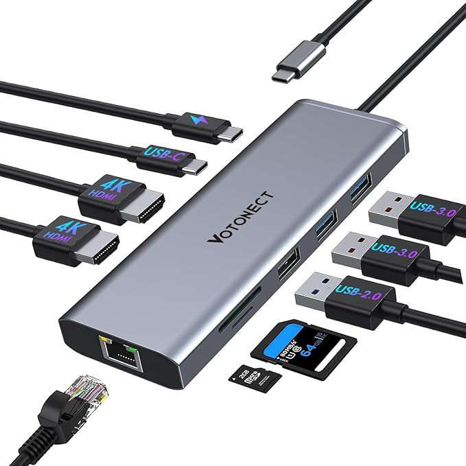 10-in-1 USB C Hub with 4K HDMI Adapter, SD/TF Card Reader, 100W PD Charging, 2 USB 3.0 Ports, and 2 usb2.0 Ports for MacBook Pro/Air, Dell XPS, Lenovo ThinkPad, etc. (8K HDMI Docking station)