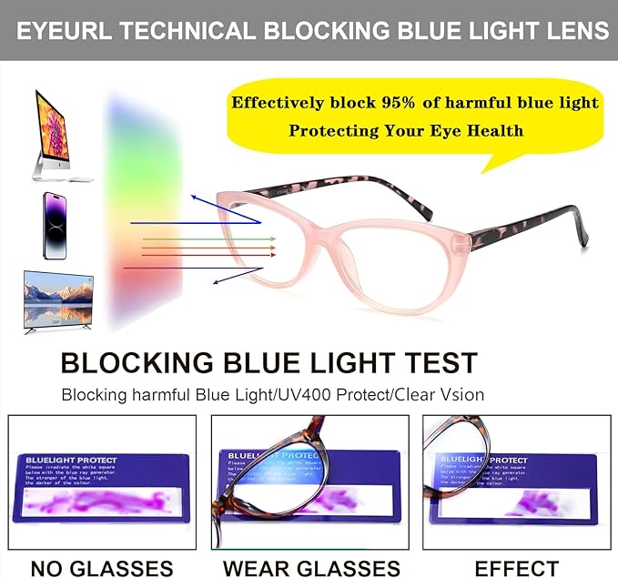 EYEURL 4 Pack Cat Eye Reading Glasses for Women, Blue Light Blocking Readers Lightweight Spring Hinge Anti Eyestrain UV Fashion Eyeglasses +3.00