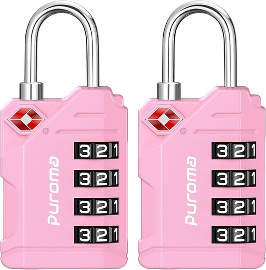 Puroma TSA Approved Luggage Locks, 2 Pack 4 Digit Resettable Travel Combination Code Lock with Zinc Alloy Body for Suitcase, Backpack, Laptop Bag, Gym Locker, Toolbox (Pink)