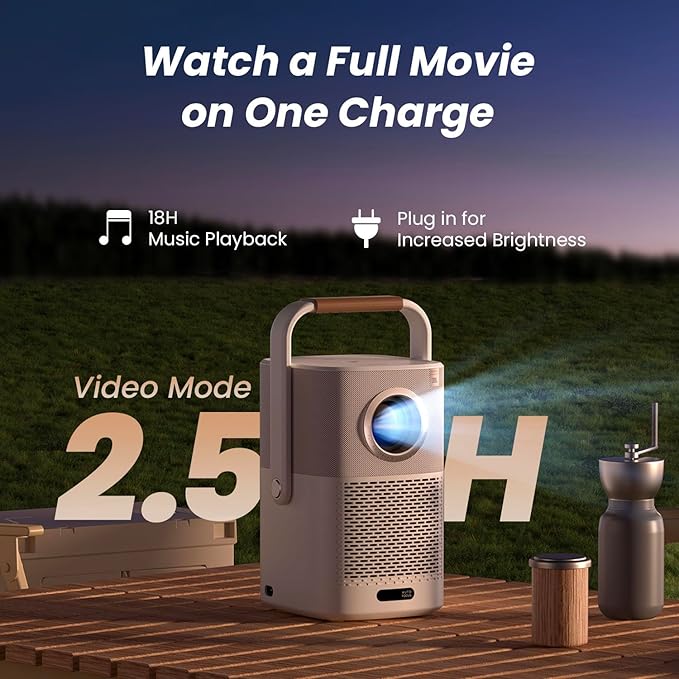 [Sound by JBL & Built-in Battery] Yaber T2 Plus GTV Outdoor Projector - Smart Projector with WiFi 6 and Bluetooth, Native 1080P Movie Portable Projector for Indoor and Outdoor (Google TV System)
