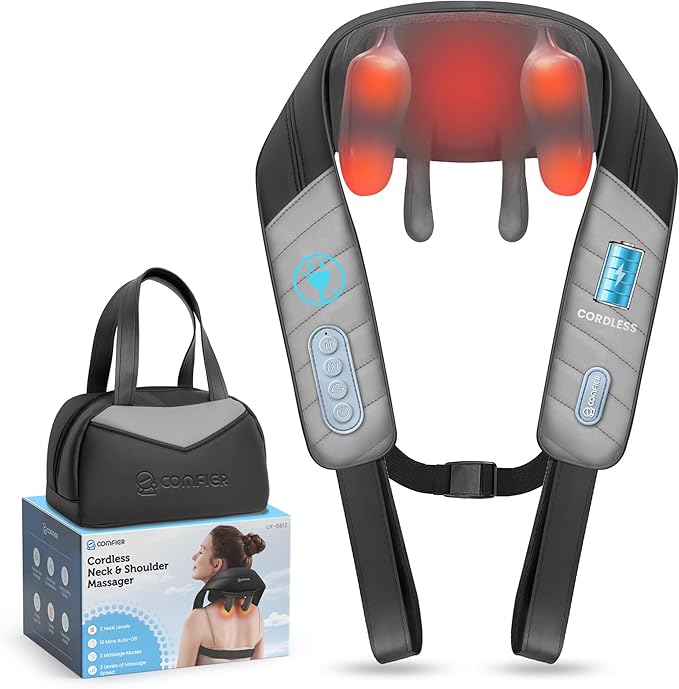 COMFIER 4D Neck and Shoulder Massager with Heat, Wireless Deep Tissue Back Massager for Pain Relief, Hands-Free Shiatsu Neck Massager with Carry Bag, Gift for Women Men Mom Dad