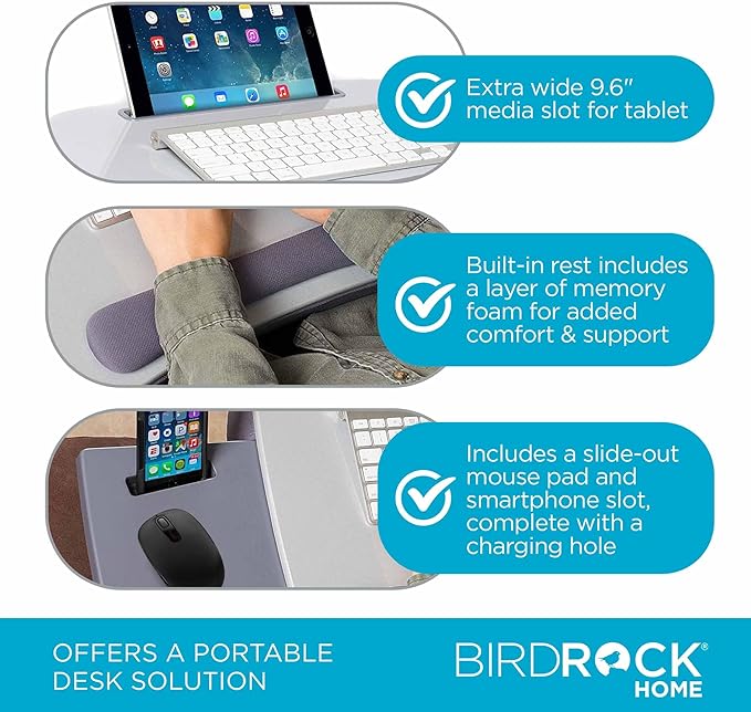 Sofia + Sam Multi Tasking Memory Foam Lap Desk with USB Light (Silver) | Supports Laptops Up to 15 Inches