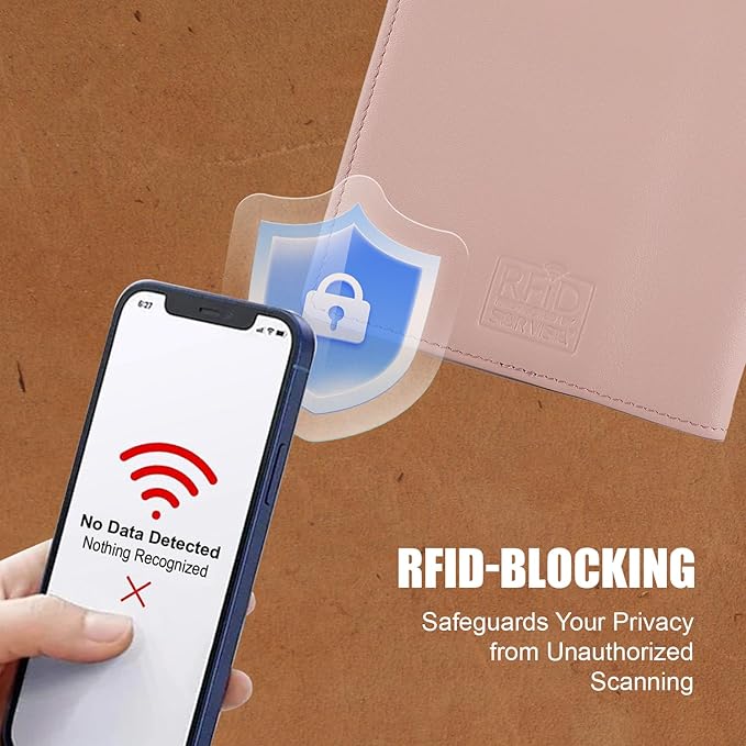 STAR VISTA Phoenix Leather Passport Holder, Calfskin Travel Wallet - RFID Blocking, ID Window, Zipper Pocket, Pen & Notebook Included, Pale Pink