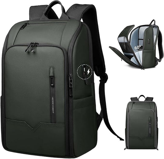 Business Backpack Computer Bag for 15.6 Inch Laptop for Men Women with USB Charging Port Water-Resistant Anti-theft Luggage Backpack Suitcase Casual Daypack for College Weekender Hikking Travel-Green