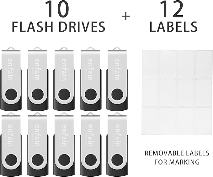 10-Pack of 512MB Enfain Bulk USB Flash Drives to Move or Send Small Files