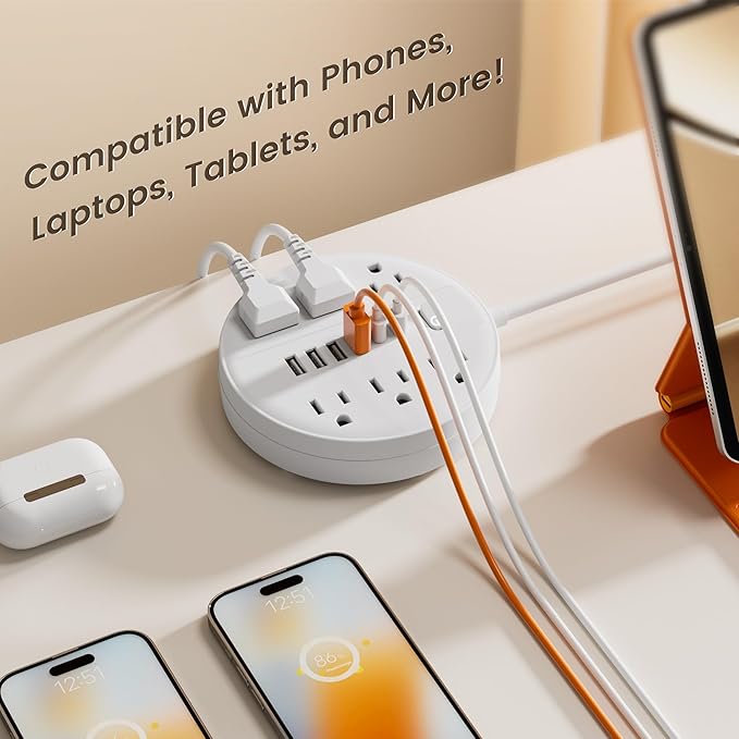 10 FT Surge Protector Power Strip, Chiefway Extension Cord with Multiple Outlets, 6 AC Outlets, 4 USB & 2 USB C, On/Off Switch, Portable Outlet Extender, Flat Plug, Wall Mountable for Office Home Dorm