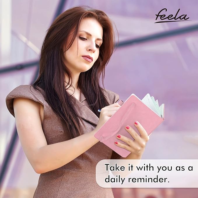 feela 24 Pack Journal Notebook Bulk for Work, Business Notebook Hardcover Lined Writing Journal with Pen Holder for Men Women Note Taking, with 24 Black Pens, 120 GSM, 5.1”x8.3”, A5, Rose Pink