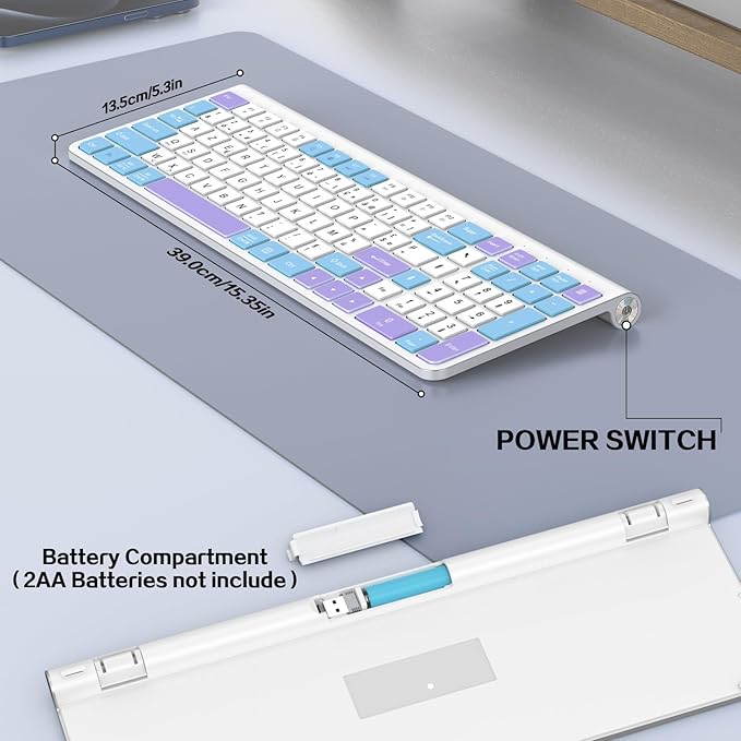 JOYACCESS Wireless Keyboard,Ergonomic Computer Keyboard,Silent Compact Cordless,Low Profile with Numeric Pad for Mac/Windows/PC/Desktop/Laptop-Purple Blue