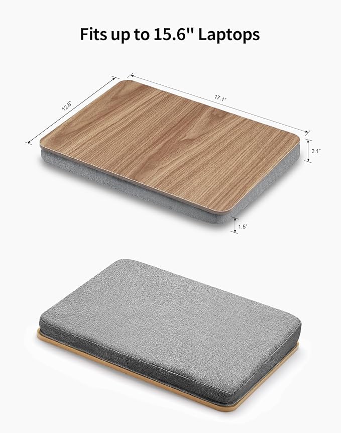 Lap Desk with Pillow Cushion, Portable Laptop Bed Desk, Fits up to 15.6 inch Laptop, Lap Stand for Bed & Couch & Carpet, Book Tablet/Drawing Board - Dark Brown Wood