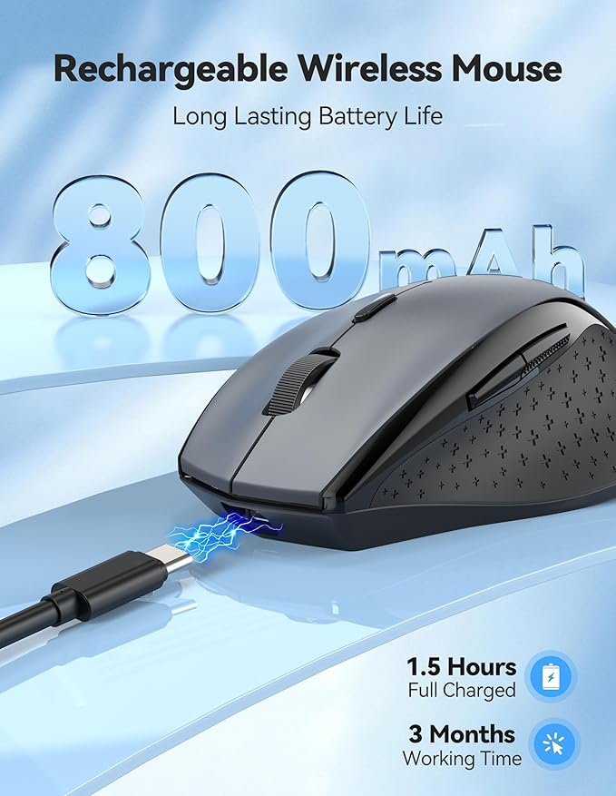 TECKNET Wireless Mouse Rechargeable,Mouse for Laptop Computer,2.4G USB Computer Mice Wireless,6 Button 6400 DPI Ergonomic Silent Mice,Portable Cordless Travel Mice-Wide Compatibility