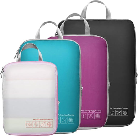 Cambond Compression Packing Cubes for Travel Women - Travel Bags Luggage Organizers Travel Essentials Compression Cubes for Travel Carry on Suitcases Organizer