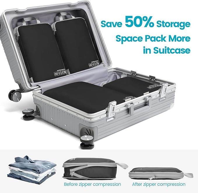 Cambond Compression Packing Cubes for Travel Women - Travel Bags Luggage Organizers Travel Essentials Compression Cubes for Travel Carry on Suitcases Organizer