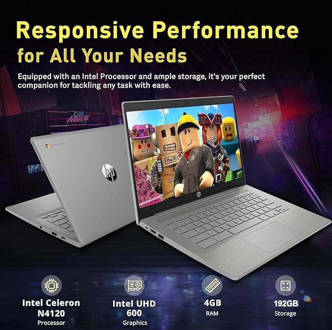 HP Chromebook 2025 Premium 14" HD Laptop Computer Light Slim Business, 4-Core Intel Processor, 4GB RAM, 192GB Storage (64GB eMMC+128GB Card), WiFi, Webcam, Long Battery, Chrome OS +MarxsolAccessory