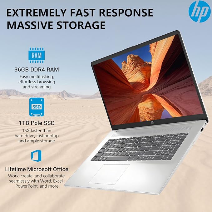 HP 2025 17 Inch Laptop Computer | 17.3" FHD IPS Business Laptop PC | AMD Ryzen 5 (6-Cores) | 36GB RAM 1TB SSD | Windows 11 Pro Lifetime Office | 10-Key Numbe Pad | USB-C Wi-Fi 6