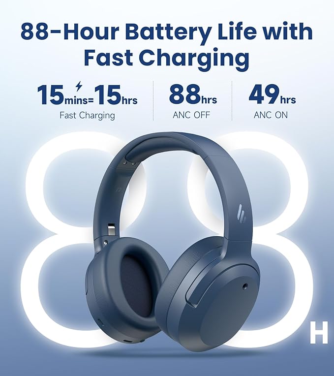 Edifier W820NB Plus Gen 2 Wireless Over-Ear Noise Cancelling Headphone, -49 dB ANC, LDAC Hi-Res Audio, 88H Playtime, Spatial Sound, Volume Guard, Bluetooth V6.1 & Multipoint, Fast Charge - Navy