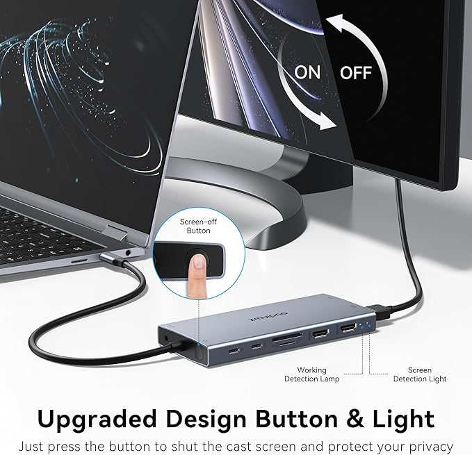 ZMUIPNG USB C Laptop Docking Station with 2 HDMI 4K@60Hz+DP 8K@30Hz 15 in 1 USB C Hub Triple Display Multiple Adapter Dongle with USB A Port+Button+PD+Ethernet+SD/TF+Audio for Dell HP Thinkpad Surface