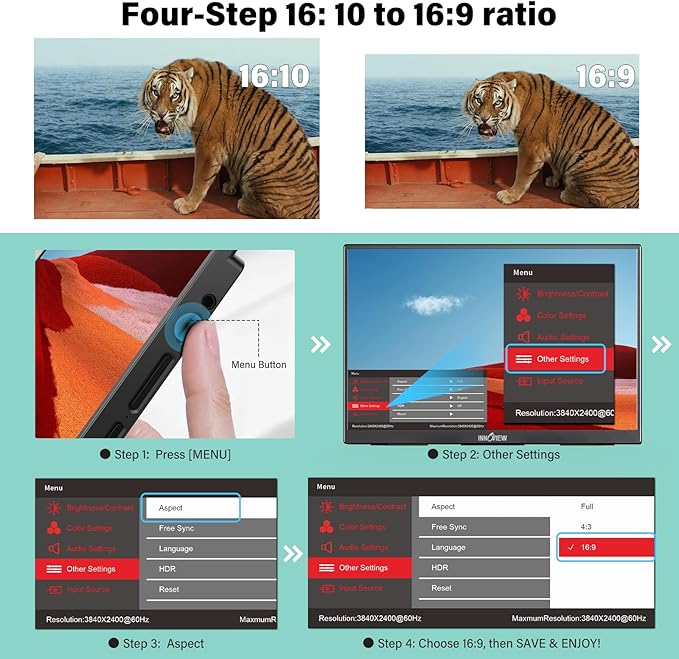 InnoView 16" 2.5K 120Hz Portable Monitor Built-in Speakers and Kickstand & VESA 100% sRGB QHD 400 Nits | 2 Type-C & HDMI | Eye Care | Travel Monitor for Laptop/Switch/PS5/Xbox (Adapter Excluded)