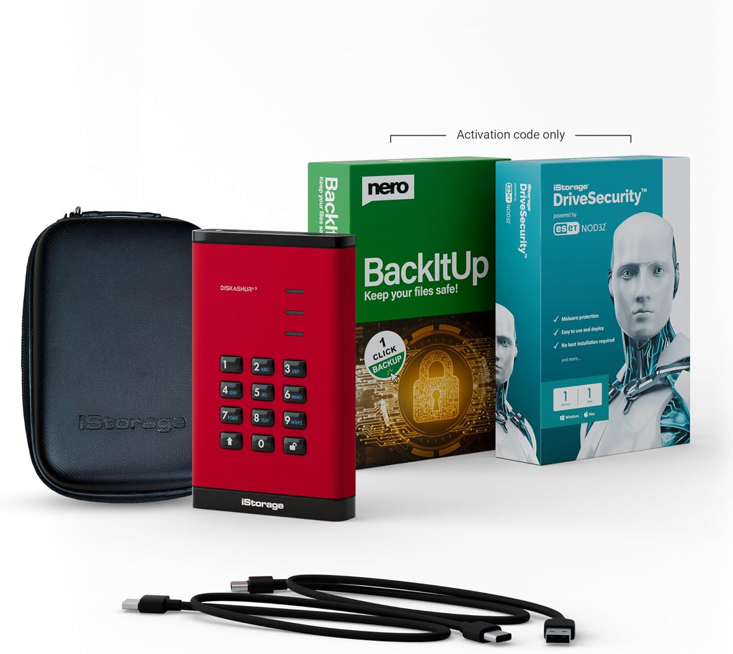 iStorage diskAshur3 HDD 1TB Red - Secure Portable Hard Drive - Password Protected - Dust & Water Resistant - Hardware Encryption