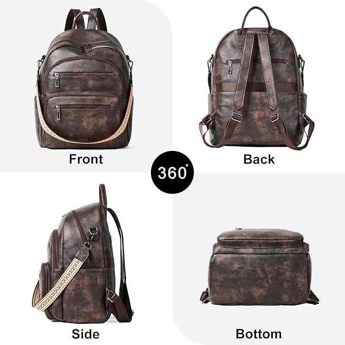 Backpack Purse for Women Laptop Backpack, Leather Travel Backpack Shoulder Bag Teacher College Daypack Work Handbag fits 14" Laptop-Coffee