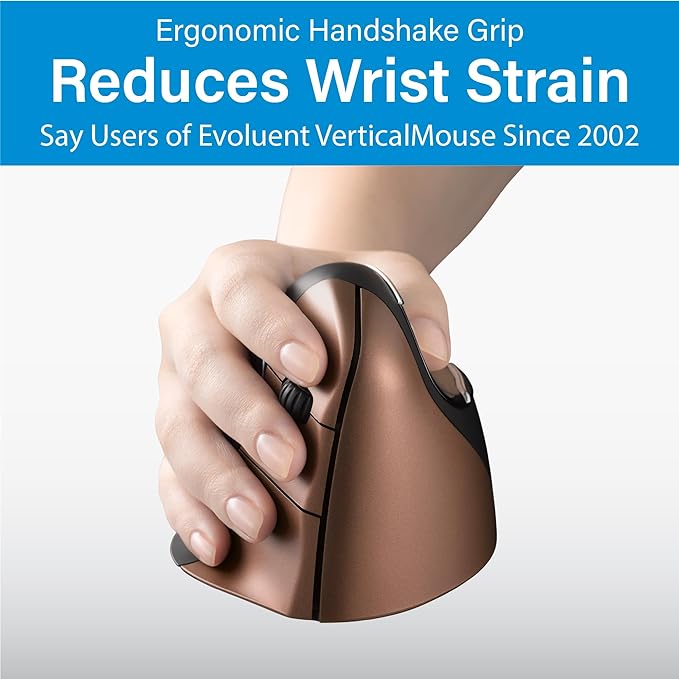 Evoluent – Inventor of The Vertical Mouse – VM4SW Ergonomic Vertical Mouse Right Hand Small Wireless USB, Sculpted for Comfort, Reduces Wrist Strain, 4 Speeds, 6 Customizable Buttons in Windows