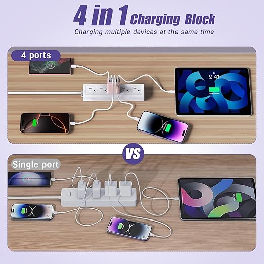 USB Fast Charging Block, 4-Port 40W Charge Adapter Pink iPhone Apple USB C Charger, Multiport Type C Fast Charger for iPhone 17/17 Air/16e/16 Pro/16 ProMax/15/14/13/12,iPad Pro/iPad Air,iPad mini,iPad