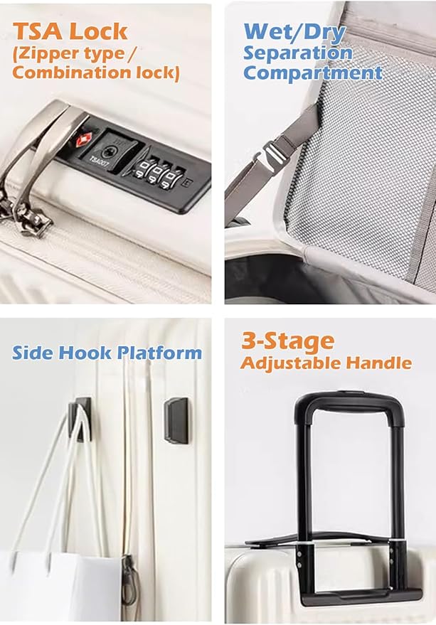 HotWay 26 Inch Expandable Checked Luggage with Cup Holder, Hardside TSA Approved Luggage with Spinner Wheels, Top Opening Suitcase For Travel, Black