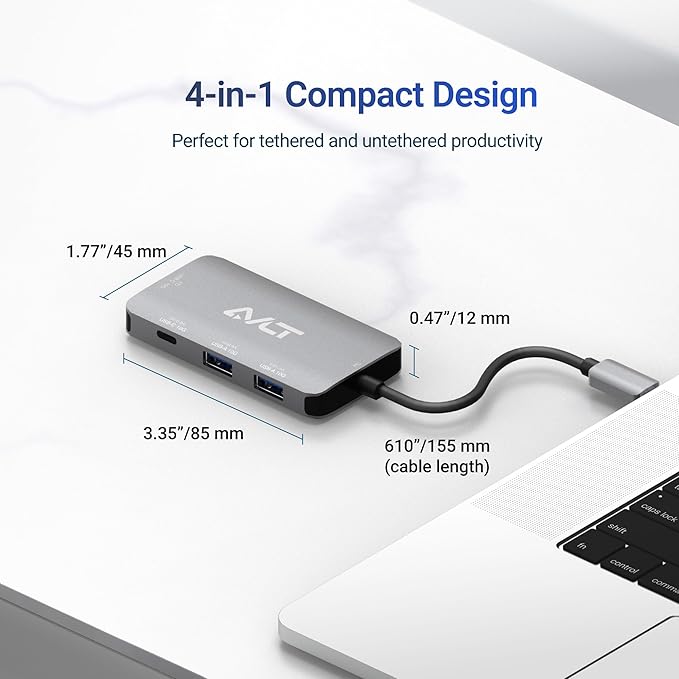 AVLT 4-Port USB 3.1 Gen 2 Type C 10G Hub with 85W PD Charging - Portable Multiport Adapter – Fast Data Transfer and Charging for MacBook, Laptop, PC, iPad (Does NOT Support USB-C Monitor)