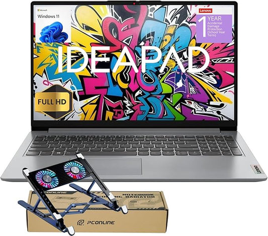 Lenovo IdeaPad 2025 Student Laptop, 15.6" FHD Display, Intel 4-Core CPU, 36GB RAM, 2TB SSD, Wi-Fi 6, Webcam, Windows 11, 1-Year ADP + Office 365 with 1TB Cloud, School & Home Use, w/Cooler Bundle