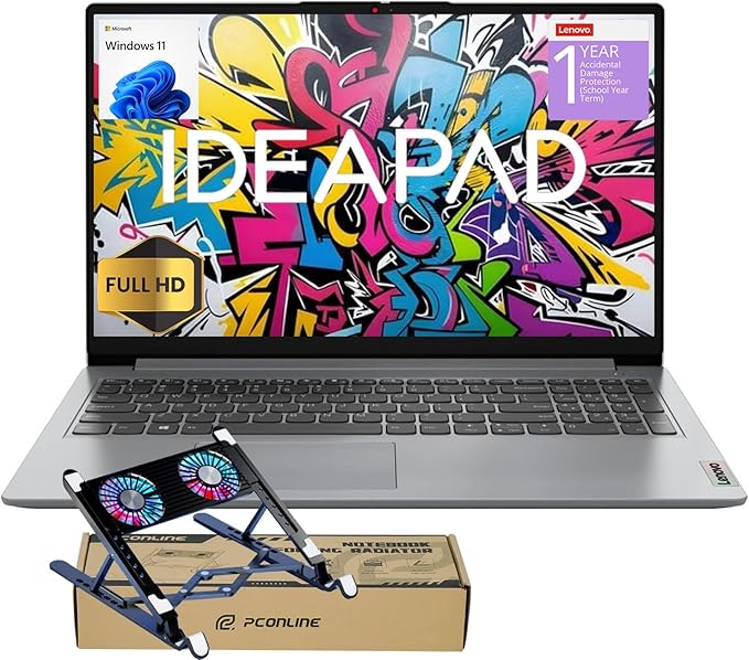 Lenovo IdeaPad 2025 Student Laptop, 15.6" FHD Display, Intel 4-Core CPU, 8GB RAM, 256GB SSD, Wi-Fi 6, Webcam, Windows 11, 1-Year ADP + Office 365 with 1TB Cloud, School & Home Use, w/Cooler Bundle