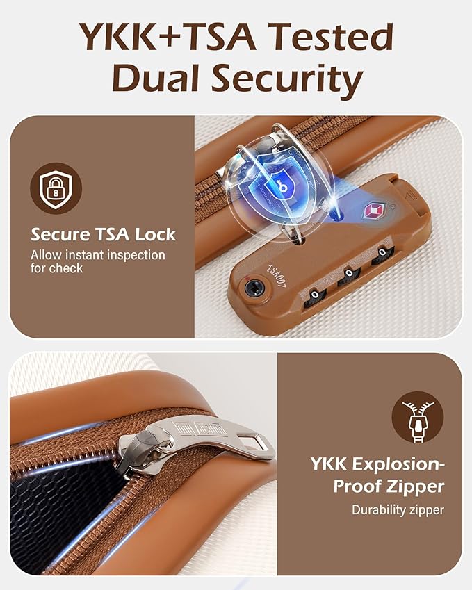 LONG VACATION 6 Piece Luggage Set Carry on Suitcase with ABS+PC hardshell, Spinner Wheels & YKK Zipper TSA Lock (WHITE-BROWN, 6 piece set)