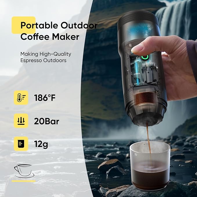 Portable Electric Espresso Machine, Car Self-Heating Coffee Maker with USB-DC, Travel Coffee Machine for Camping, Compatible With NS Capsules & Ground Coffee, Portable Coffee Maker for Hiking, RV,Home