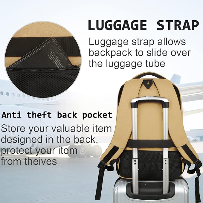 Laptop Backpack,Business Travel Anti Theft Slim Durable Laptops Backpack with USB Charging Port,Water Resistant College Computer Bag for Women & Men Fits 15.6 Inch Laptop and Notebook-Khaki