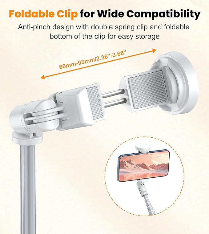 TONEOF 66" Automatic Phone Tripod with Magnetic Rechargable Remote,Selfie Stick 360° Vertical & Horizontal Rotatable,Stable for iPhone/Android(White)