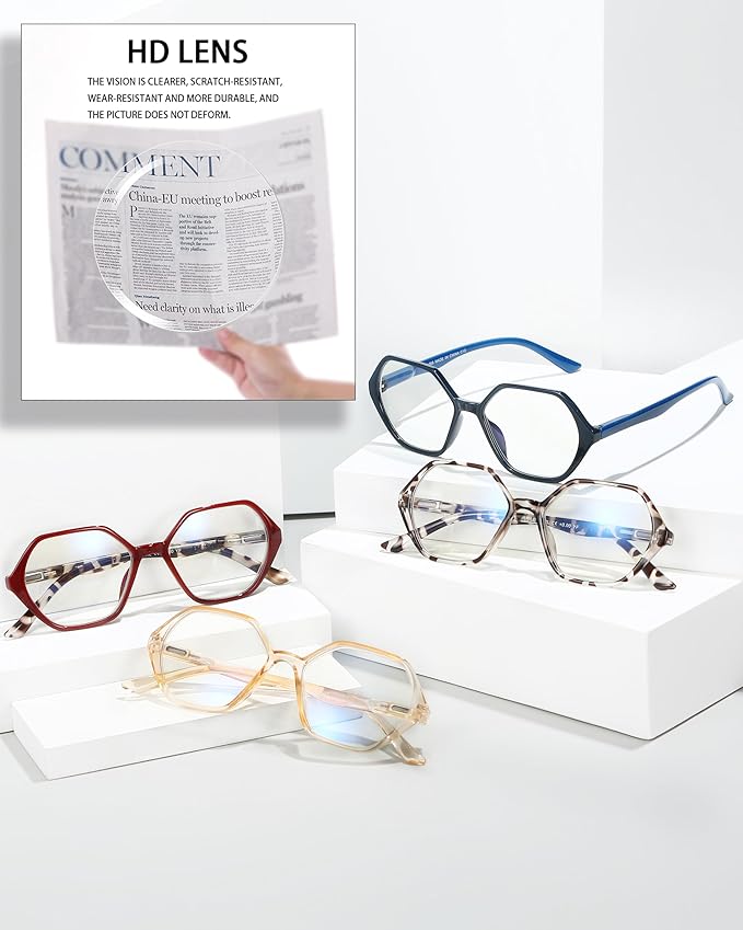 EYEURL 4-Pack Reading Glasses for Women Blue Light Blocking Reading Glasses Vintage Design Diamond-Shaped Frame Spring Hinge Readers for Women Men Anti Glare Filter Lightweight Eyeglasses,0.0