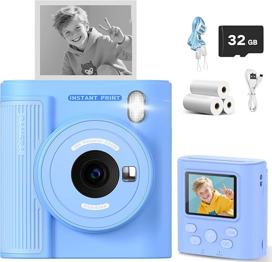 Kids Camera Instant Print for 3-12 Year Olds, HD Digital Instant Print Camera for Boys & Girls, Ideal Christmas Birthday Gift with 32GB SD Card, Easy to Use